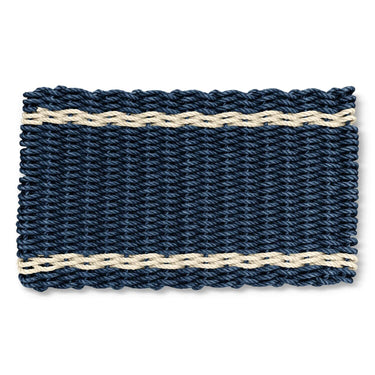 Lobster Rope Outdoor Mat, Wicked Good Doormats in Navy with Light Tan Tailored Stripes, Best Doormats